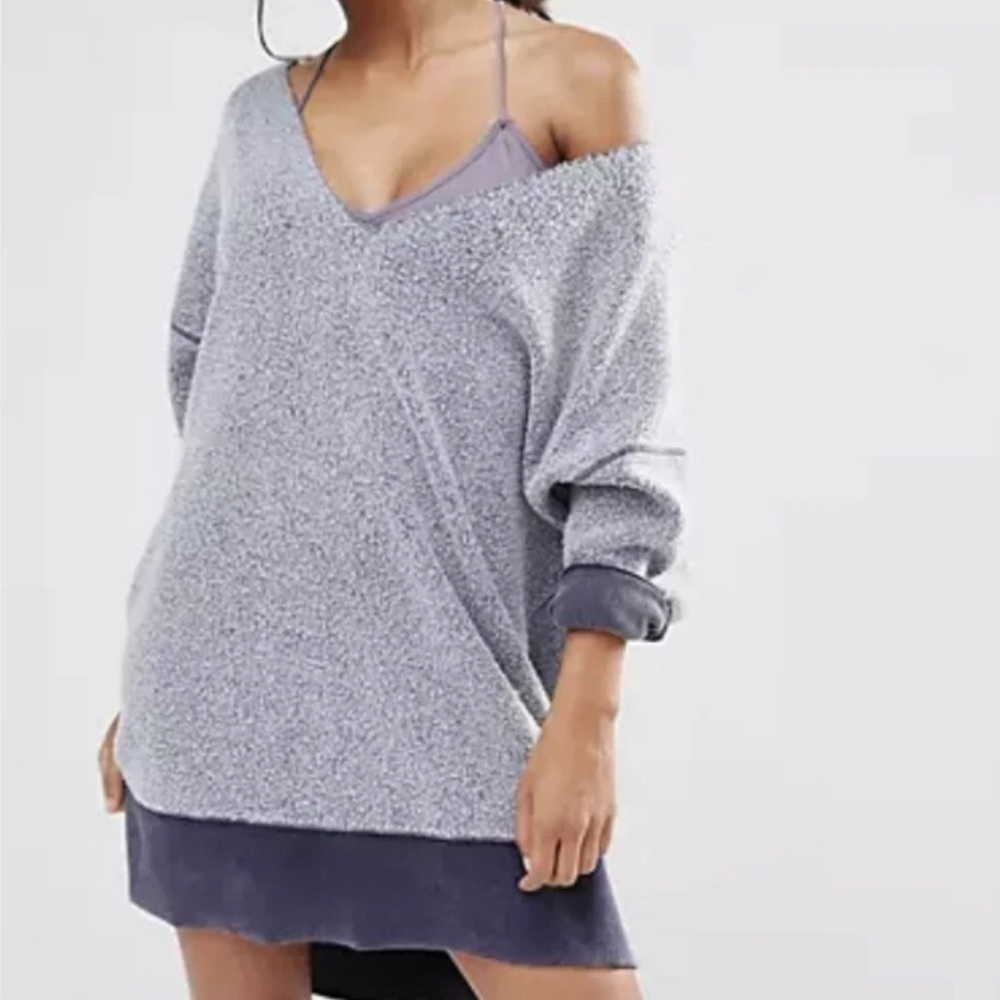 Free People all about it oversized fleece sweatshirt navy size small